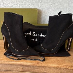 Rupert Sanderson Black & Gold Heeled Boots- all luxury leather materials!